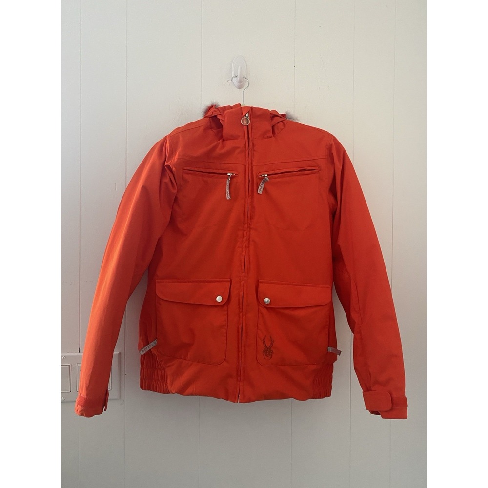 Spyder Kids Red Faux Fur Trim Hooded Ski Snowboard Jacket Size 16